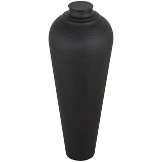 Large Hammered Metal Vase in Matt Black Finish