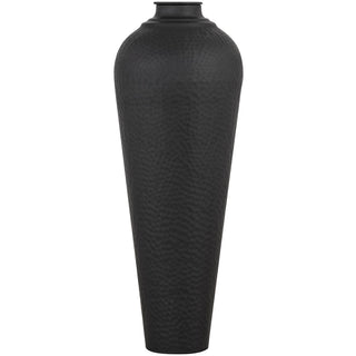 Large Hammered Metal Vase in Matt Black Finish