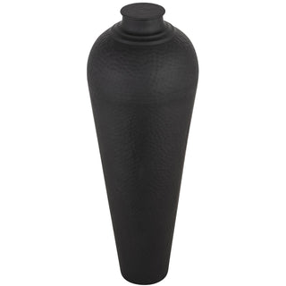 Large Hammered Metal Vase with Lid in Black