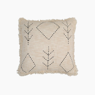 Parin Scatter Cushions: Leaf Embroidered Cotton Throw Pillow - Feathers