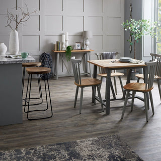 Bar stools and dining table and chairs in modern home