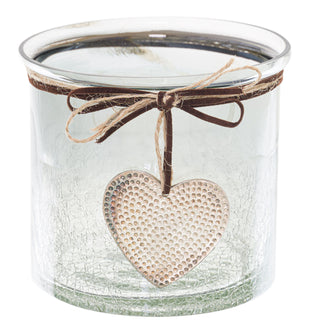 Midnight Crackled Heart Glass Candle Holder