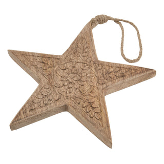 Rustic Wooden Star with Geometric Cutwork