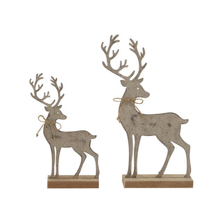 Rustic Metal Reindeer On Wood Stand