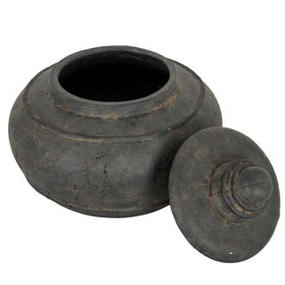 Dusk Medium Black Ceramic Pot With Lid