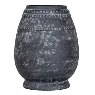 Etched Collection Tall Black Ceramic Vase