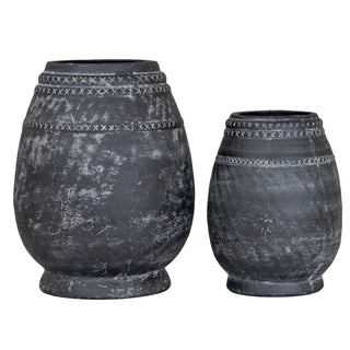 Etched Collection Black Ceramic Urn Vase