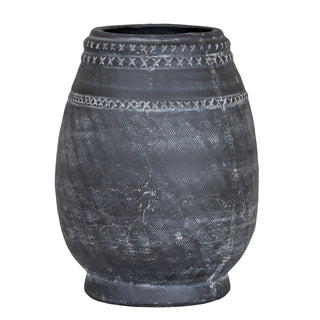 Etched Collection Black Ceramic Urn Vase
