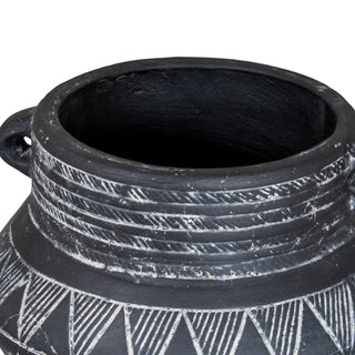 Etched Collection Black Ceramic Pot With Handle