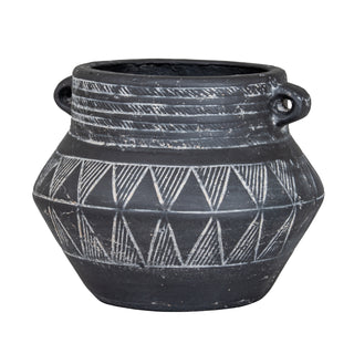Etched Collection Black Ceramic Pot With Handle