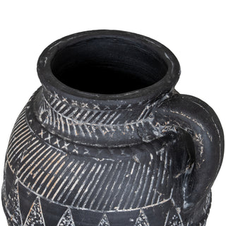 Etched Collection Tall Black Ceramic Jug