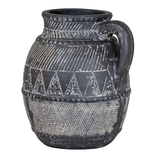 Etched Collection Tall Black Ceramic Jug