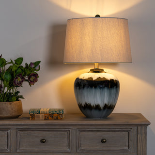 Midnight Shadows Squat Table Lamp With Linen Shade