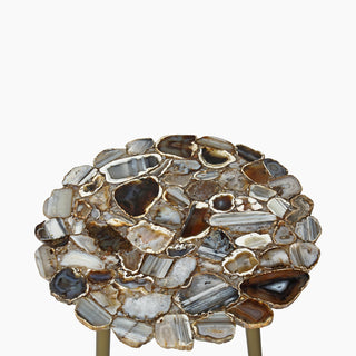 End Table: Myra's Blue & Black Agate, Perfect Sofa Side Table