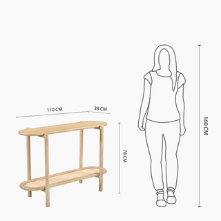 Japandi Wooden Console Table - Jonita Rattan Oval Design