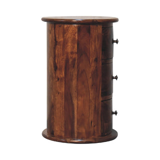 Lucidora - 3 Drawer Chestnut Sheesham Drum - End Tables