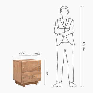 Solid Wood Bedside Table with Two Drawers - Davis