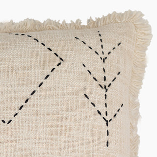 Parin Scatter Cushions: Leaf Embroidered Cotton Throw Pillow - Feathers