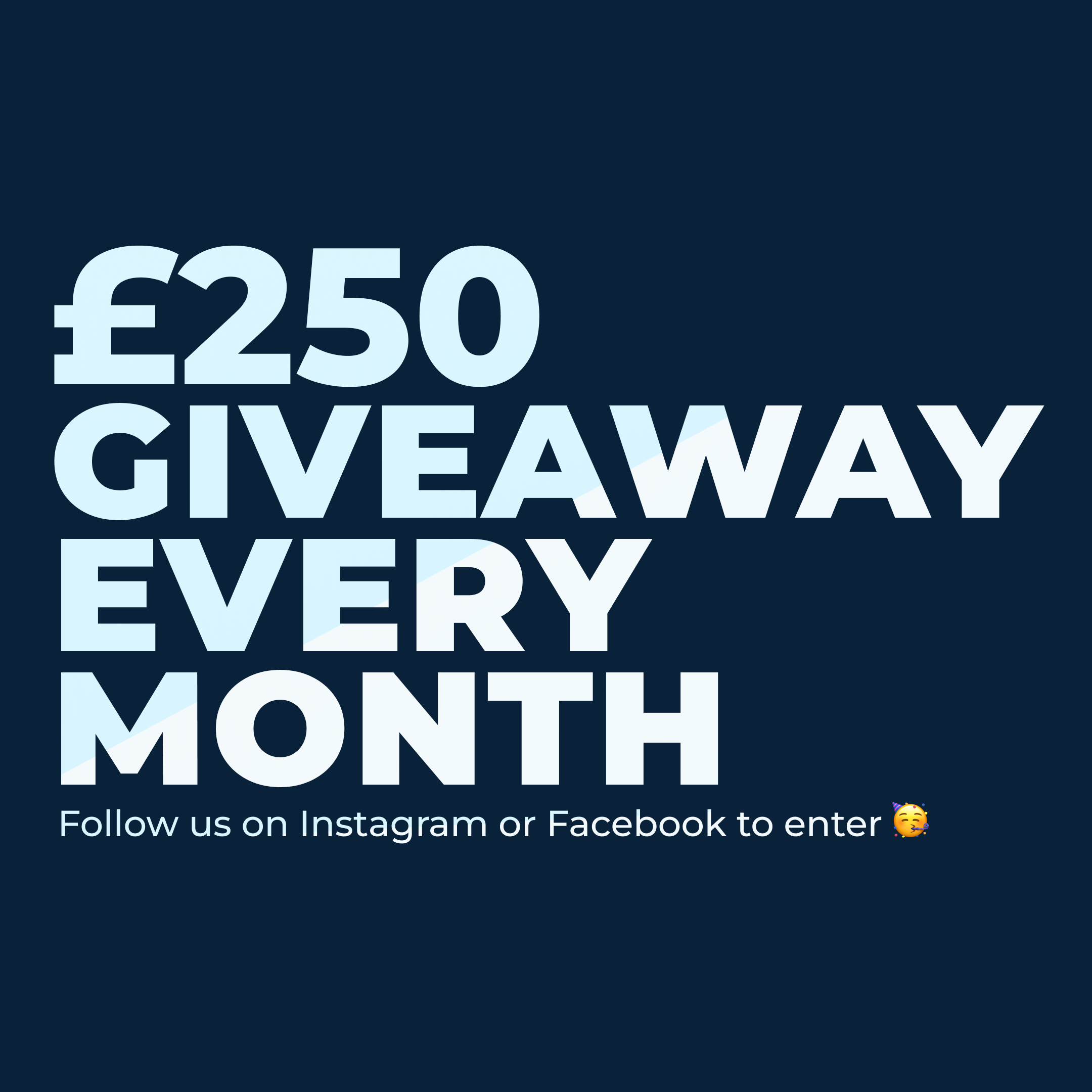 Blue block with the words £250 giveaway