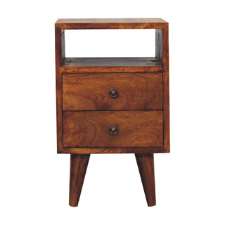 Chestnut Mango Wood Bedside Table with Brass Knobs