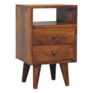 Chestnut Mango Wood Bedside Table with Brass Knobs