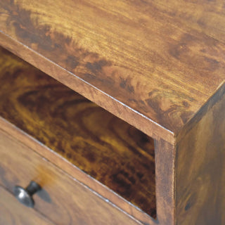 Chestnut Mango Wood Bedside Table with Brass Knobs