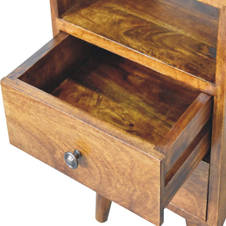 Chestnut Mango Wood Bedside Table with Brass Knobs