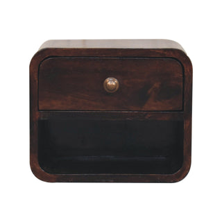 Mini Curved California Walnut Wall Mounted Bedside with Open Slot