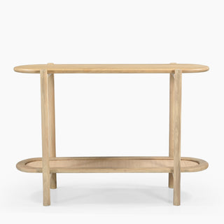Japandi Wooden Console Table - Jonita Rattan Oval Design