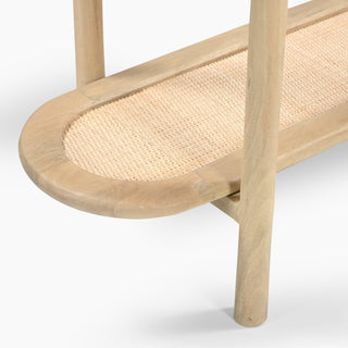 Japandi Wooden Console Table - Jonita Rattan Oval Design