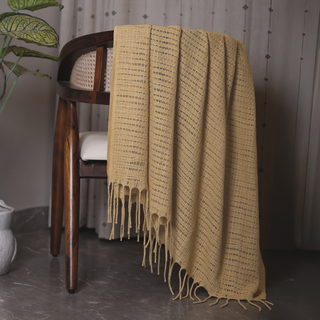 Woven Throws and Blankets - Luxurious Mustard Yellow Cotton Throw