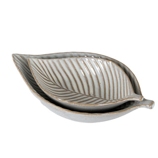 Large ceramic leaf dish with a smaller, matching dish nested inside it.