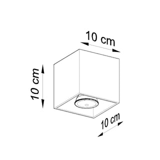 Line drawing illustrating the 10 cm x 10 cm x 10 cm cubic dimensions of the ceiling light fitting.