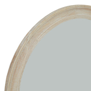 Detail of the antique white wood frame, showing the textured finish and visible wood grain.