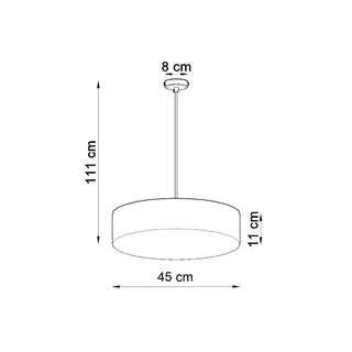 Dimensional diagram of the pendant lamp showing 111 cm maximum height and 45 cm shade width.