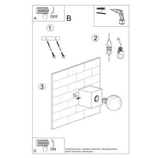 Technical diagram illustrating the mounting and wiring procedure for the wall lamp.