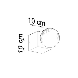 Diagram detailing the wall light size. The square wooden base measures 10 cm wide and 10 cm high.