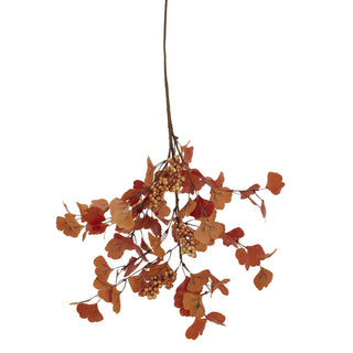 Artificial autumn spray featuring reddish-orange leaves and clusters of pale yellow berries, hanging vertically.