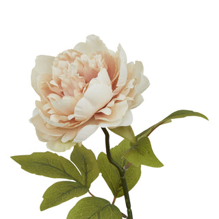 Close-up detail of the layered petals and texture of the artificial blush peony bloom.