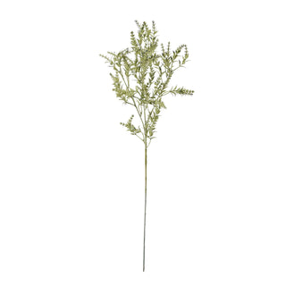 Full view of the artificial broom stem, showing the long stalk and dense green foliage on a white background.