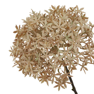 Close detail of the artificial allium flower head, highlighting the dense cluster of beige star-shaped florets.
