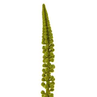 Close-up detail of the artificial green eremurus flower spike, showing fuzzy, spherical florets.