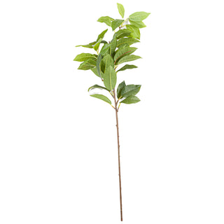 Plain front-on view of the artificial laurel leaf spray featuring a brown stem and green foliage.