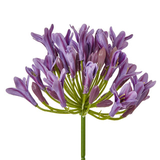 Close-up detail of the artificial lilac agapanthus flower head showing open florets and closed purple buds.