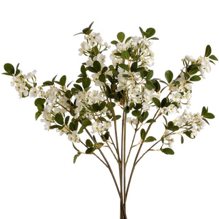 Artificial mock orange stems with white flowers and dark green foliage, displayed upright against a white background.