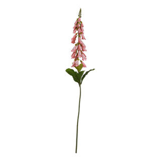 Artificial pale pink foxglove stem with bell-shaped flowers and green leaves, shown full length on a white background.