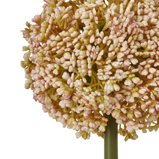 Macro shot showing the texture of the pink and cream artificial allium florets.