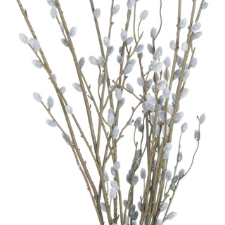 Artificial pussy willow branches bundled together, showing brown stems and numerous grey catkins.