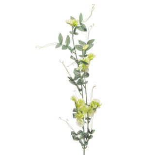 Single artificial sweet pea stem with lime green flowers, green leaves, and delicate trailing tendrils.