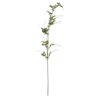 Single artificial sweet pea stem displayed vertically, showing the vine structure, paired leaves, and fine tendrils.